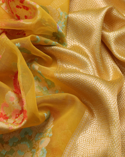 Amber Yellow Banarasi Kora Saree