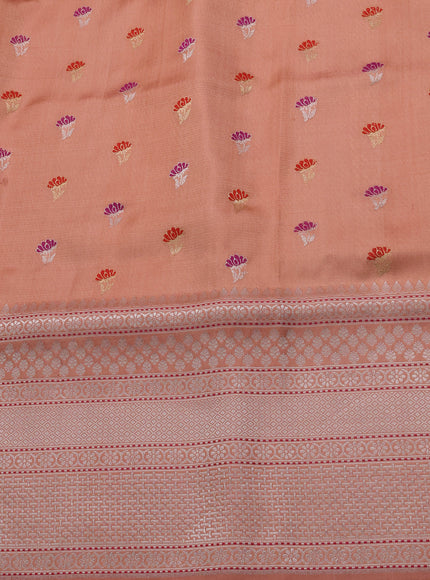 Lemon Yellow-Peach Banarasi Kora Saree