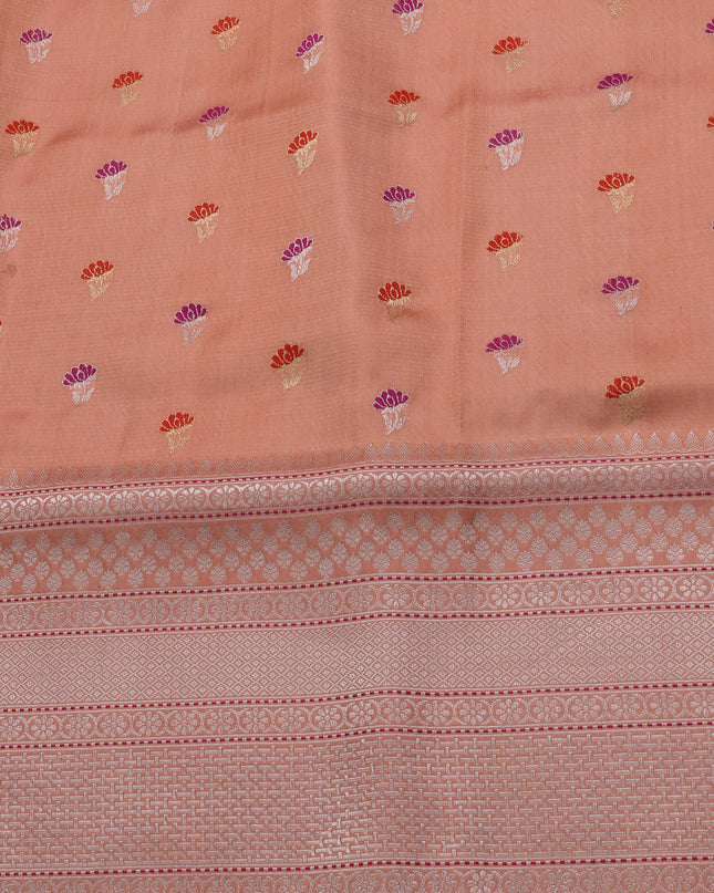 Lemon Yellow-Peach Banarasi Kora Saree