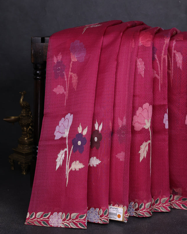 Magenta Pink Banarasi Kora Saree