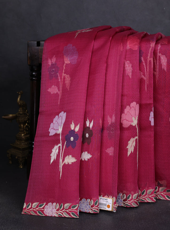 Magenta Pink Banarasi Kora Saree