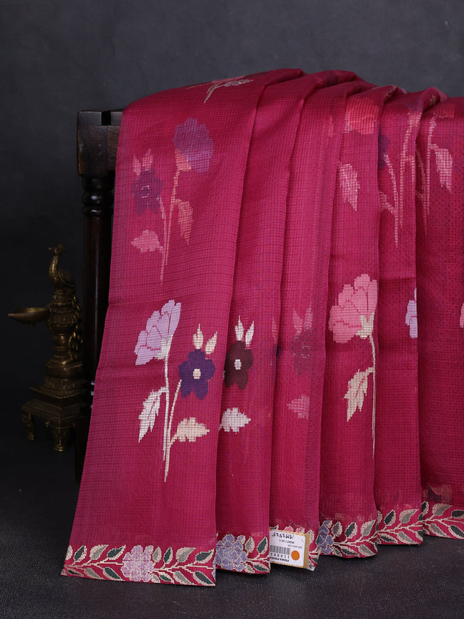 Magenta Pink Banarasi Kora Saree