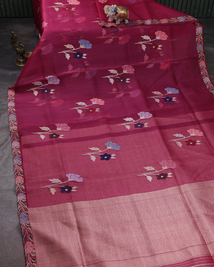 Magenta Pink Banarasi Kora Saree