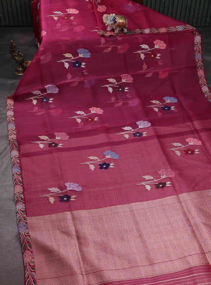 Magenta Pink Banarasi Kora Saree