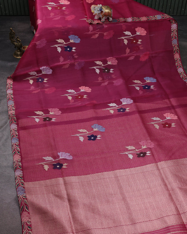 Magenta Pink Banarasi Kora Saree