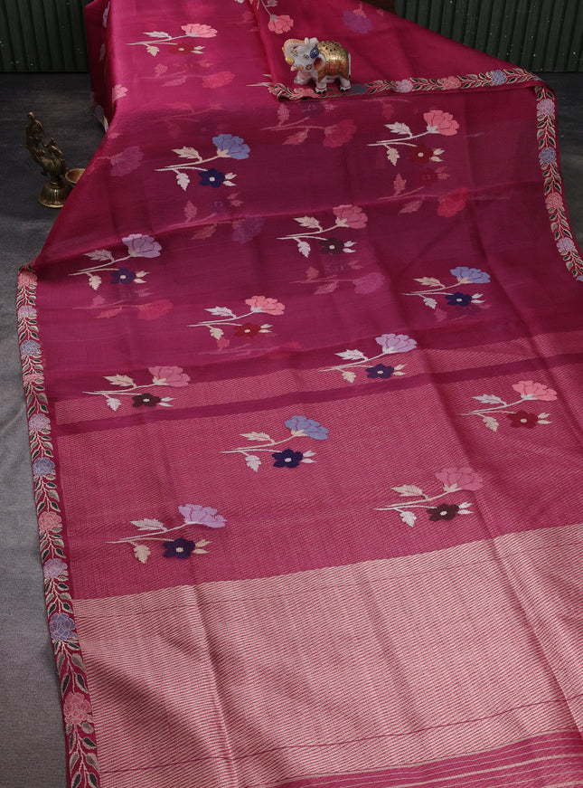 Magenta Pink Banarasi Kora Saree