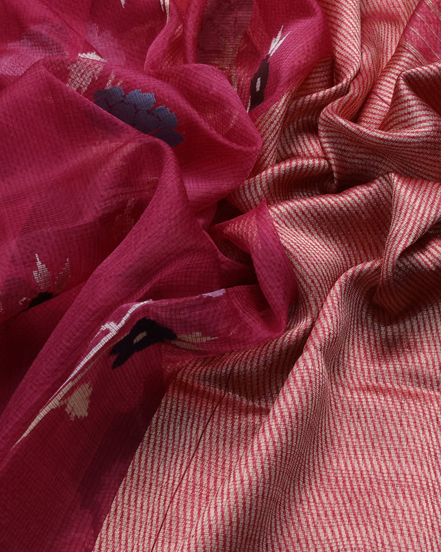 Magenta Pink Banarasi Kora Saree