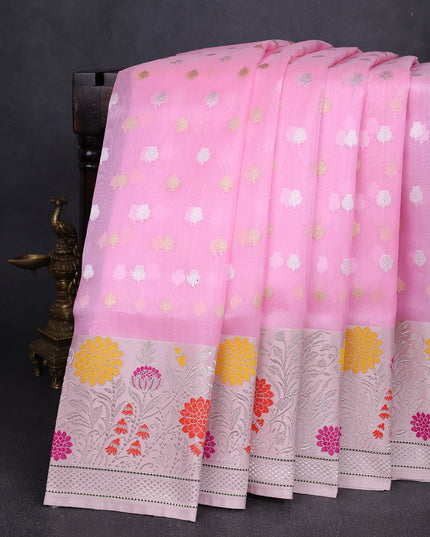 Light Pink-Peach Banarasi Kora Saree