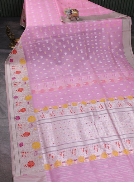 Light Pink-Peach Banarasi Kora Saree