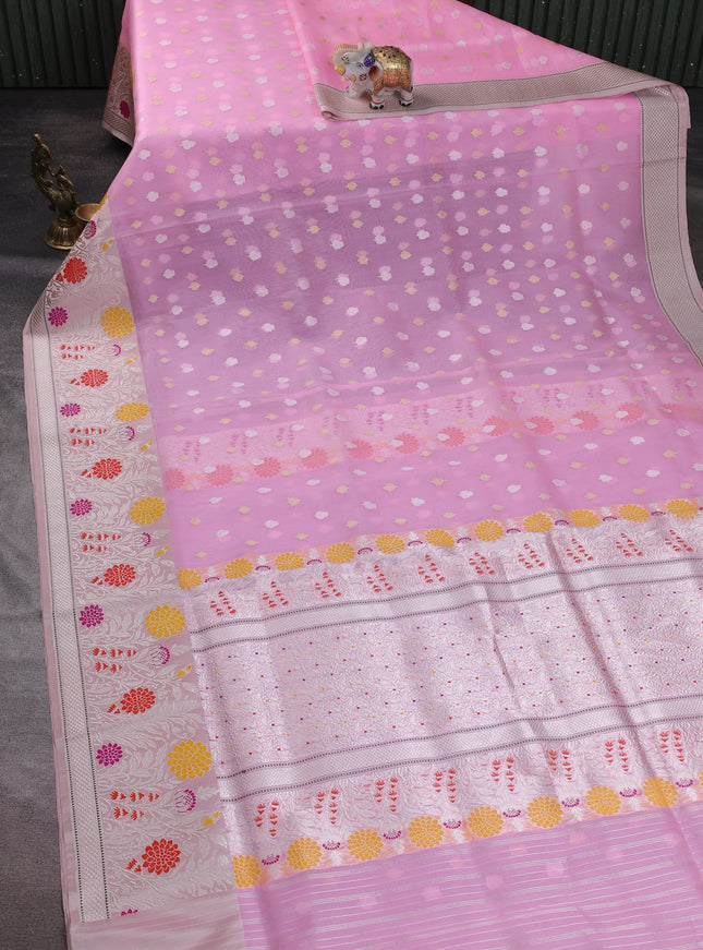 Light Pink-Peach Banarasi Kora Saree