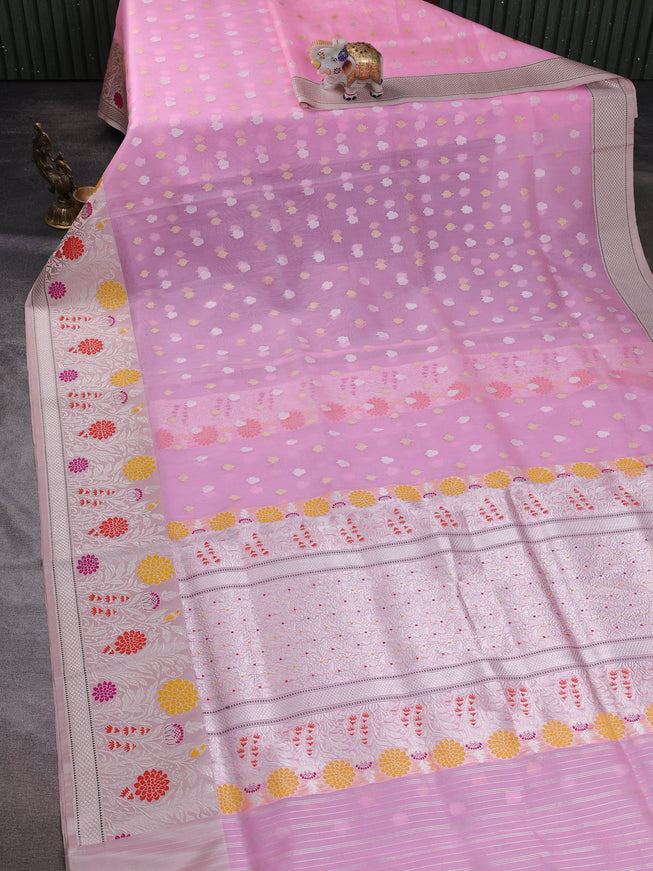 Light Pink-Peach Banarasi Kora Saree