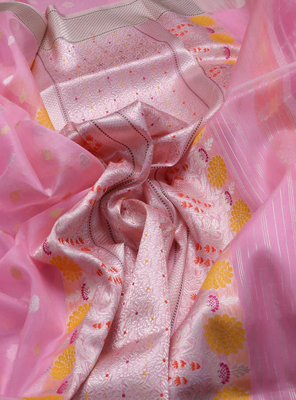 Light Pink-Peach Banarasi Kora Saree