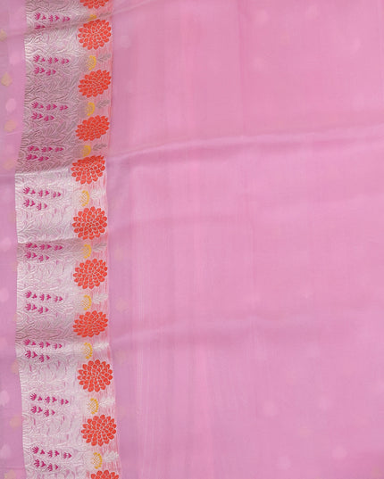 Light Pink-Peach Banarasi Kora Saree