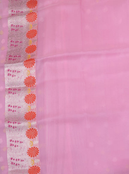 Light Pink-Peach Banarasi Kora Saree