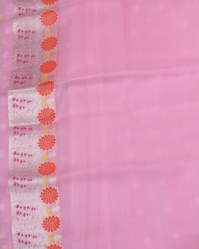 Light Pink-Peach Banarasi Kora Saree