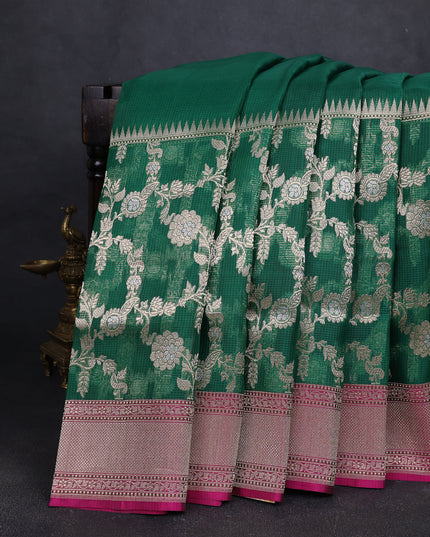 Green-Pink Banarasi Kora Saree