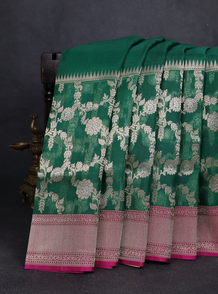 Green-Pink Banarasi Kora Saree