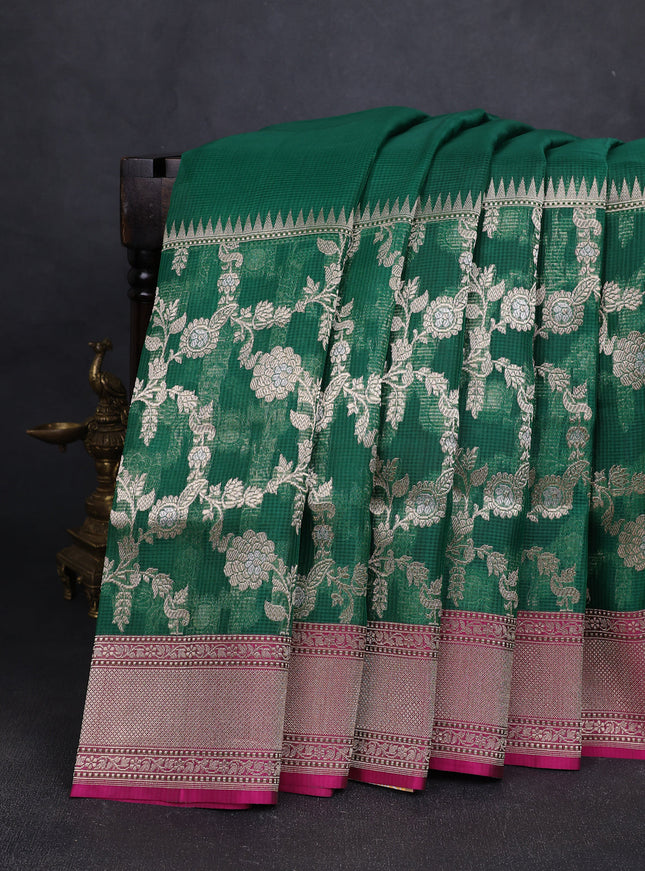 Green-Pink Banarasi Kora Saree