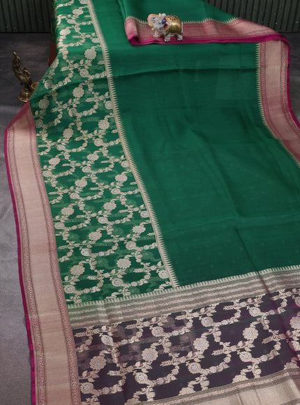 Green-Pink Banarasi Kora Saree