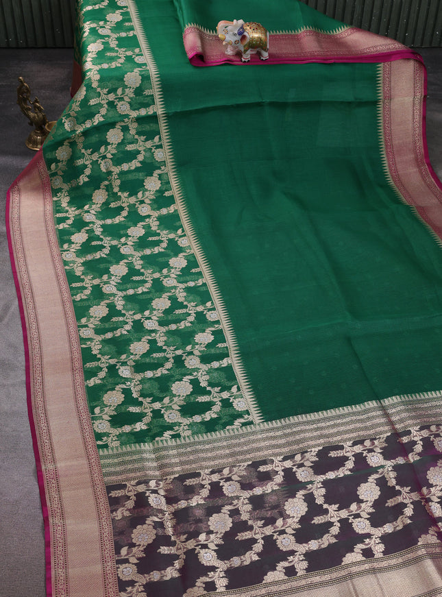 Green-Pink Banarasi Kora Saree