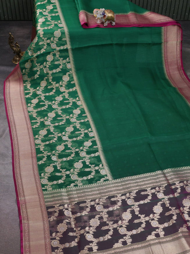 Green-Pink Banarasi Kora Saree