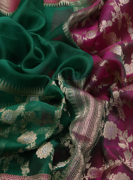 Green-Pink Banarasi Kora Saree