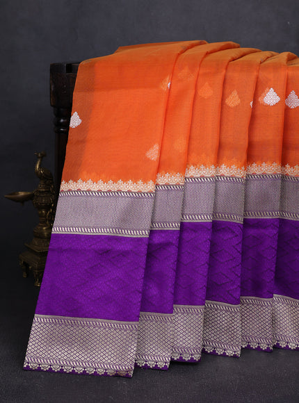 Orange-Purple Banarasi Kora Saree