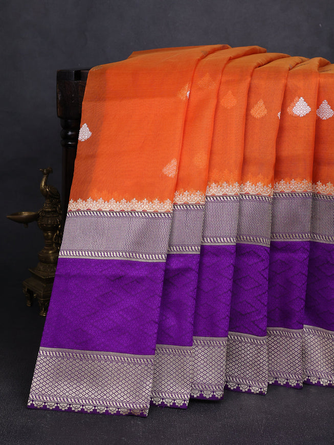 Orange-Purple Banarasi Kora Saree
