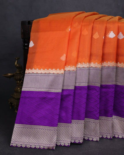 Orange-Purple Banarasi Kora Saree