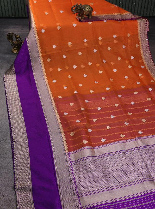 Orange-Purple Banarasi Kora Saree