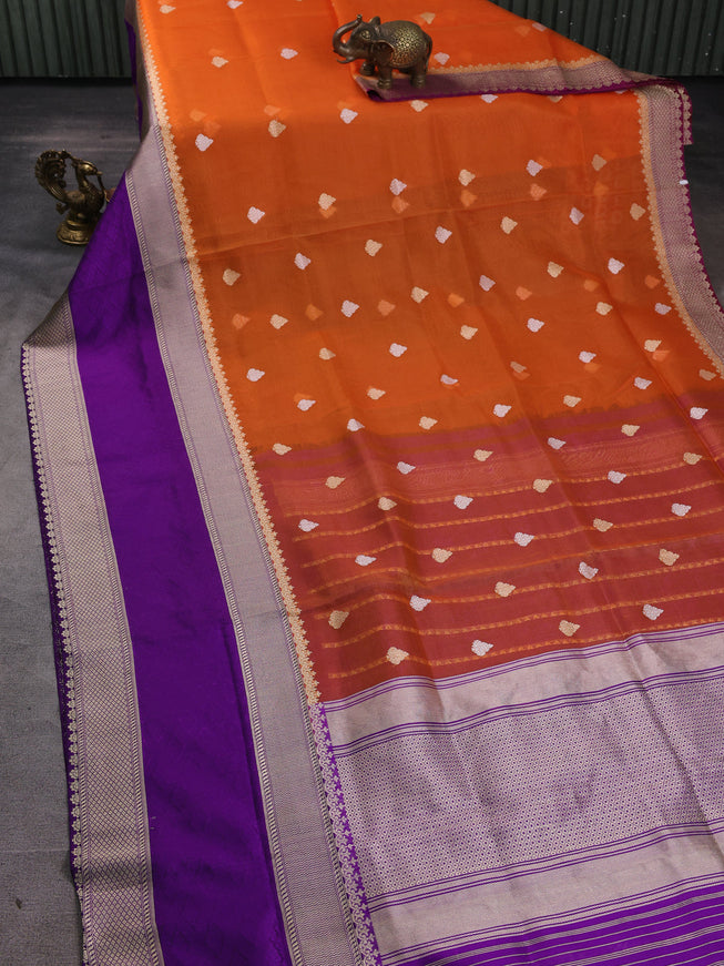 Orange-Purple Banarasi Kora Saree