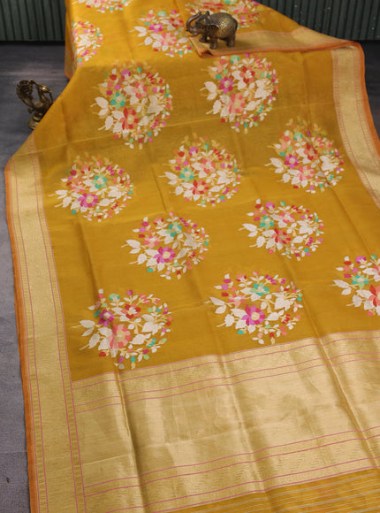 Mustard Yellow Banarasi Kora Saree