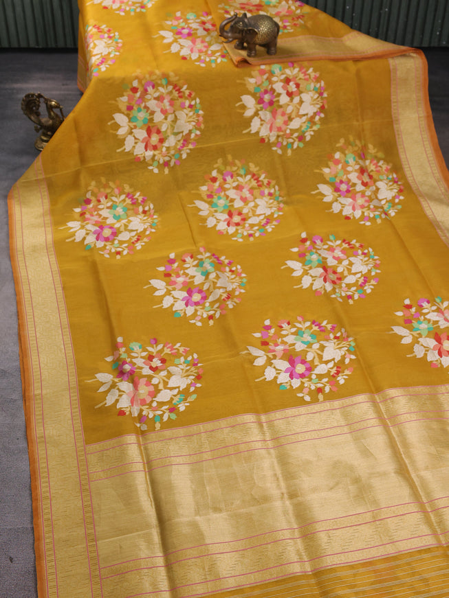 Mustard Yellow Banarasi Kora Saree