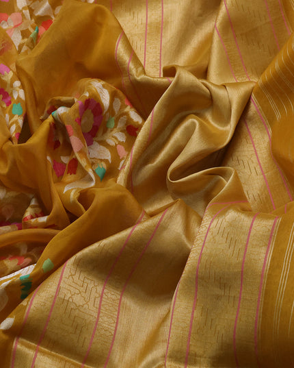 Mustard Yellow Banarasi Kora Saree