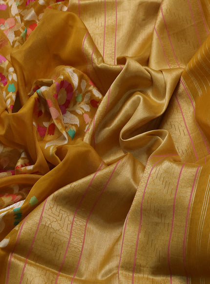 Mustard Yellow Banarasi Kora Saree
