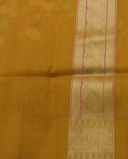 Mustard Yellow Banarasi Kora Saree