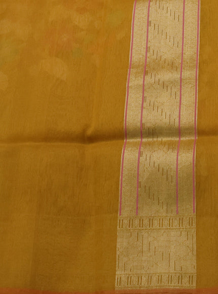 Mustard Yellow Banarasi Kora Saree