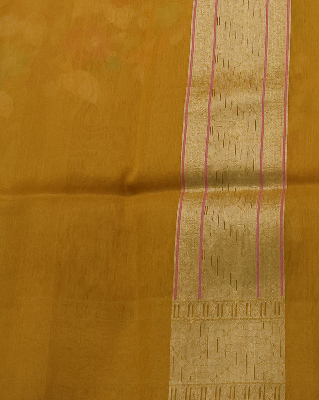 Mustard Yellow Banarasi Kora Saree