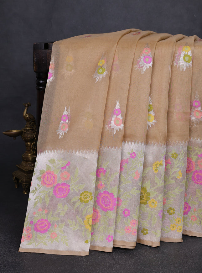 Beige Banarasi Kora Saree