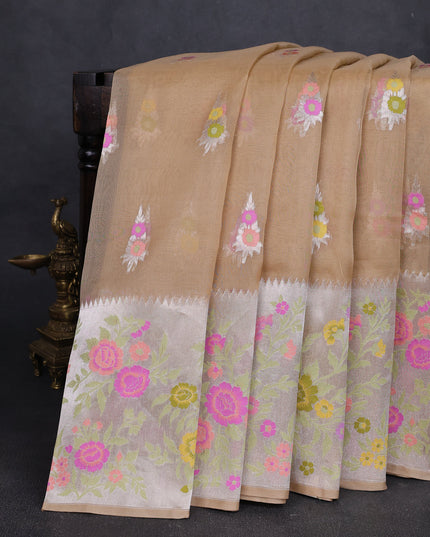 Beige Banarasi Kora Saree