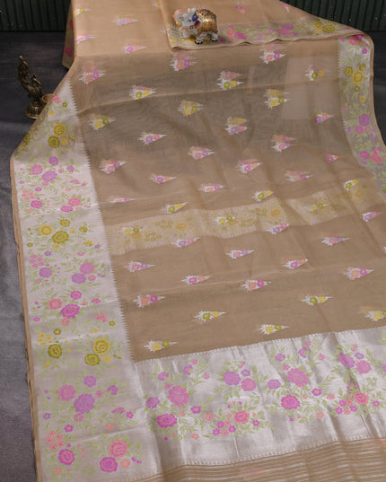 Beige Banarasi Kora Saree