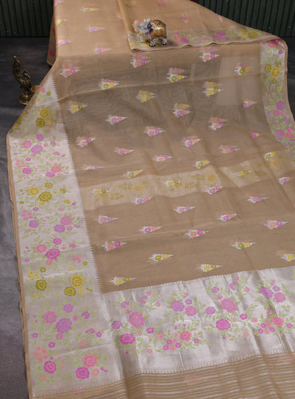 Beige Banarasi Kora Saree