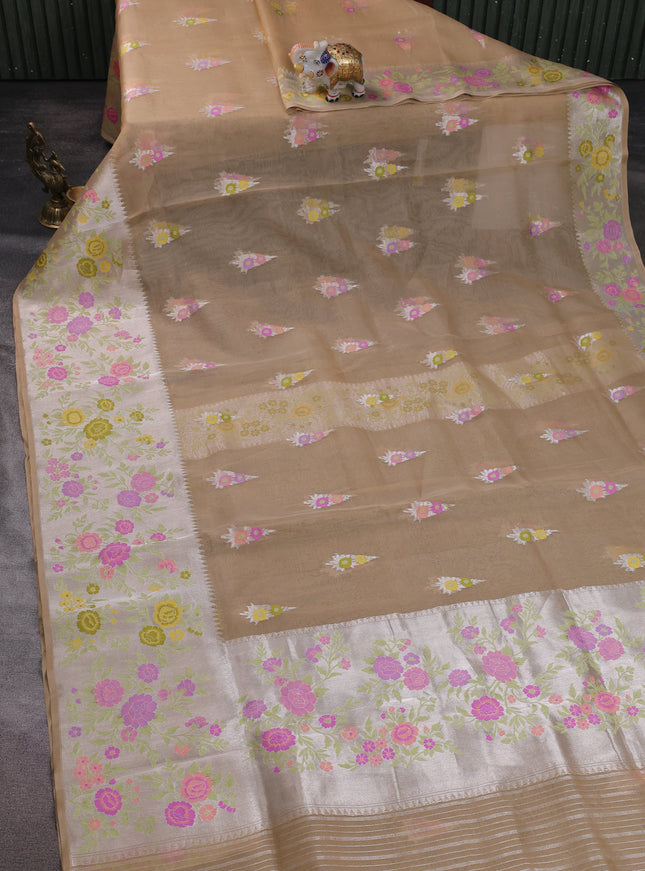 Beige Banarasi Kora Saree