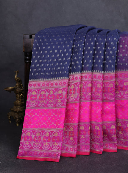 Navy Blue-Pink Banarasi Kora Saree