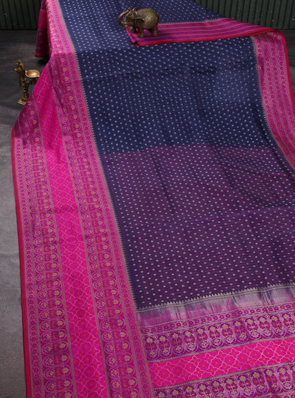 Navy Blue-Pink Banarasi Kora Saree