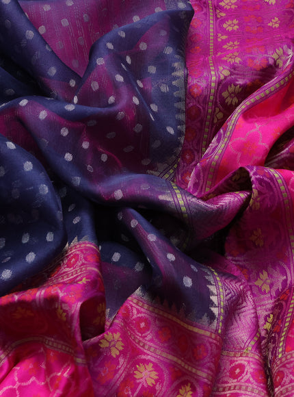 Navy Blue-Pink Banarasi Kora Saree