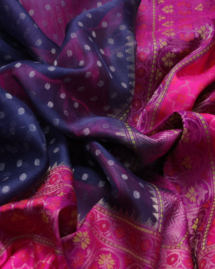 Navy Blue-Pink Banarasi Kora Saree