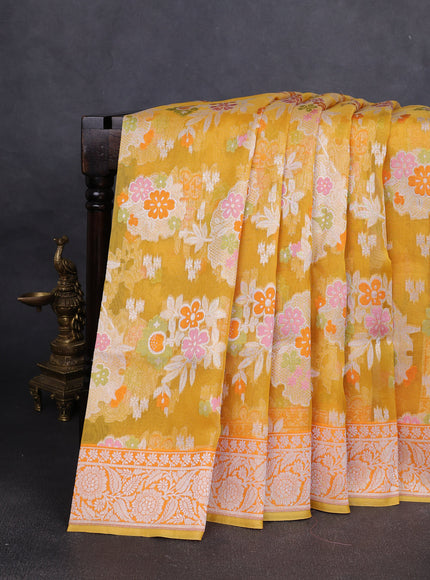 Yellow Banarasi Kora Saree