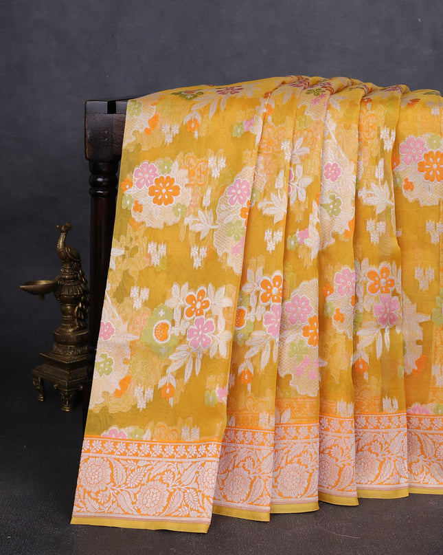 Yellow Banarasi Kora Saree