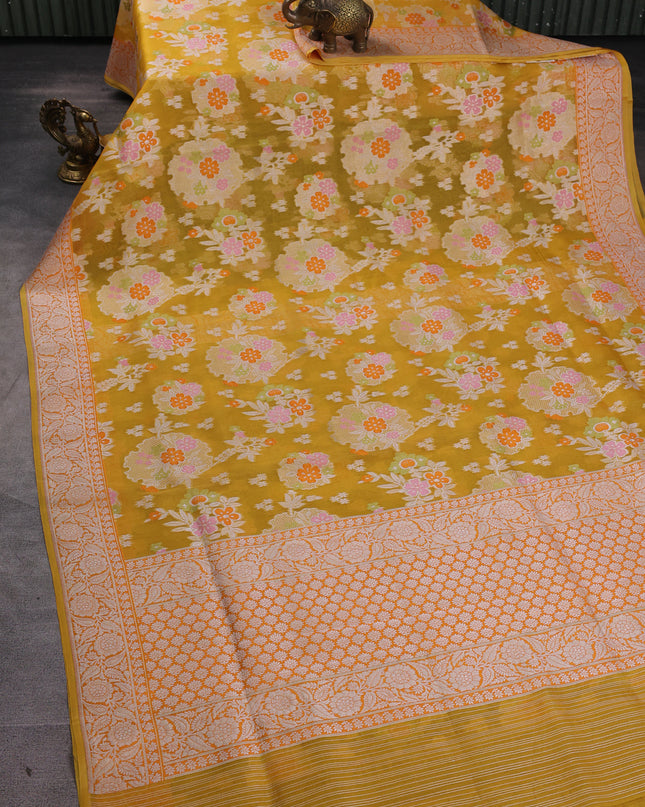 Yellow Banarasi Kora Saree